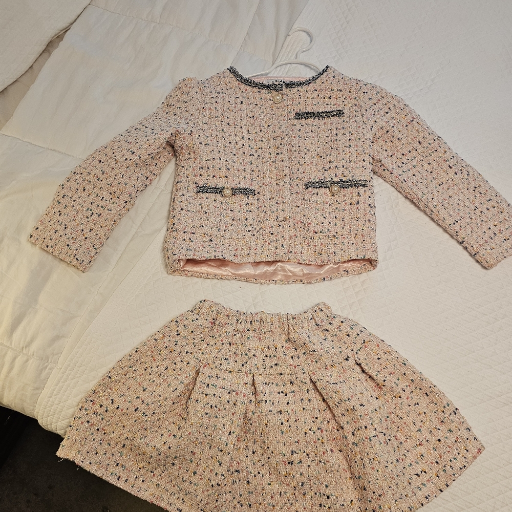 Lola + The Boys Pink Tweed Girls Matching Jacket & Skirt Set